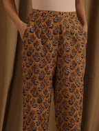 ON SALE- Kesari- Mustard pantsuit with navy shirt - 3 piece set