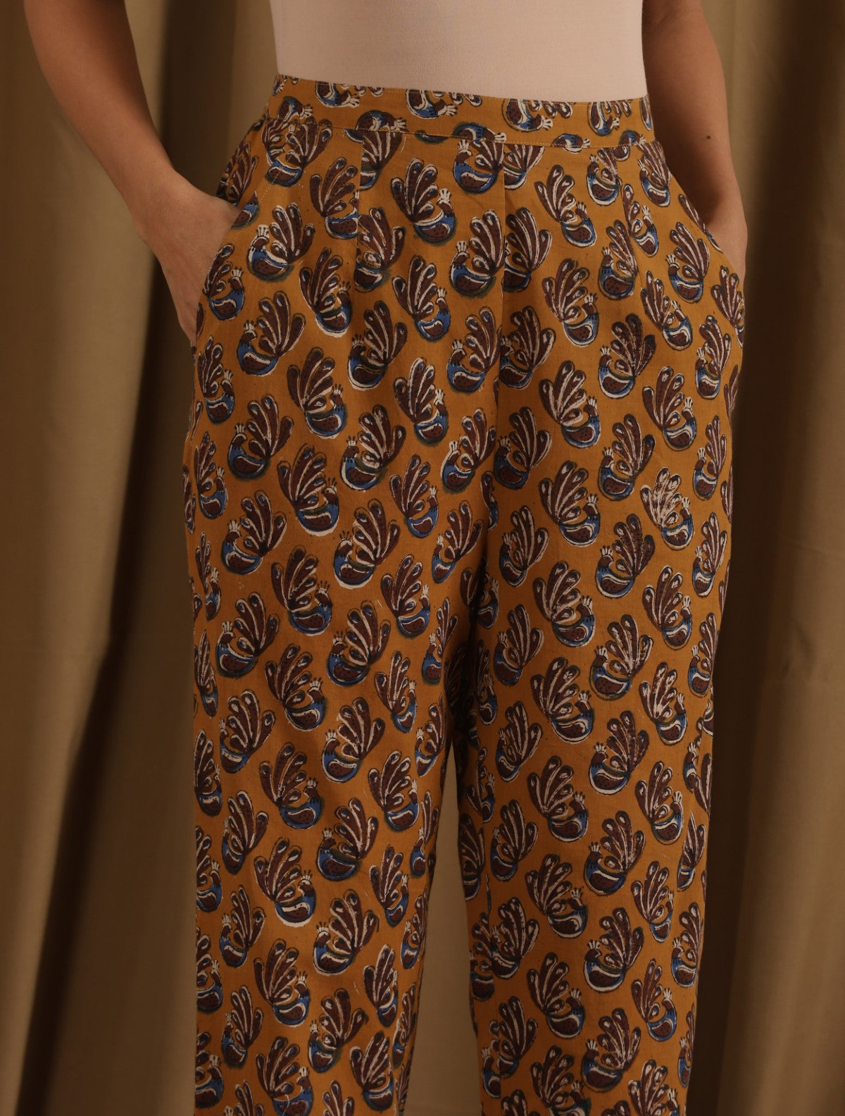 ON SALE- Kesari- Mustard pantsuit with navy shirt - 3 piece set