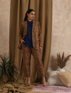 ON SALE- Kesari- Mustard pantsuit with navy shirt - 3 piece set