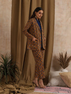 ON SALE- Kesari- Mustard pantsuit with navy shirt - 3 piece set