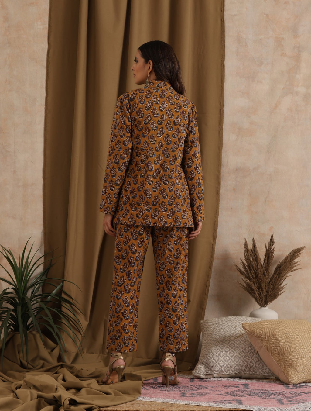 ON SALE- Kesari- Mustard pantsuit with navy shirt - 3 piece set