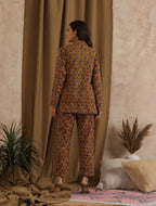 ON SALE- Kesari- Mustard pantsuit with navy shirt - 3 piece set