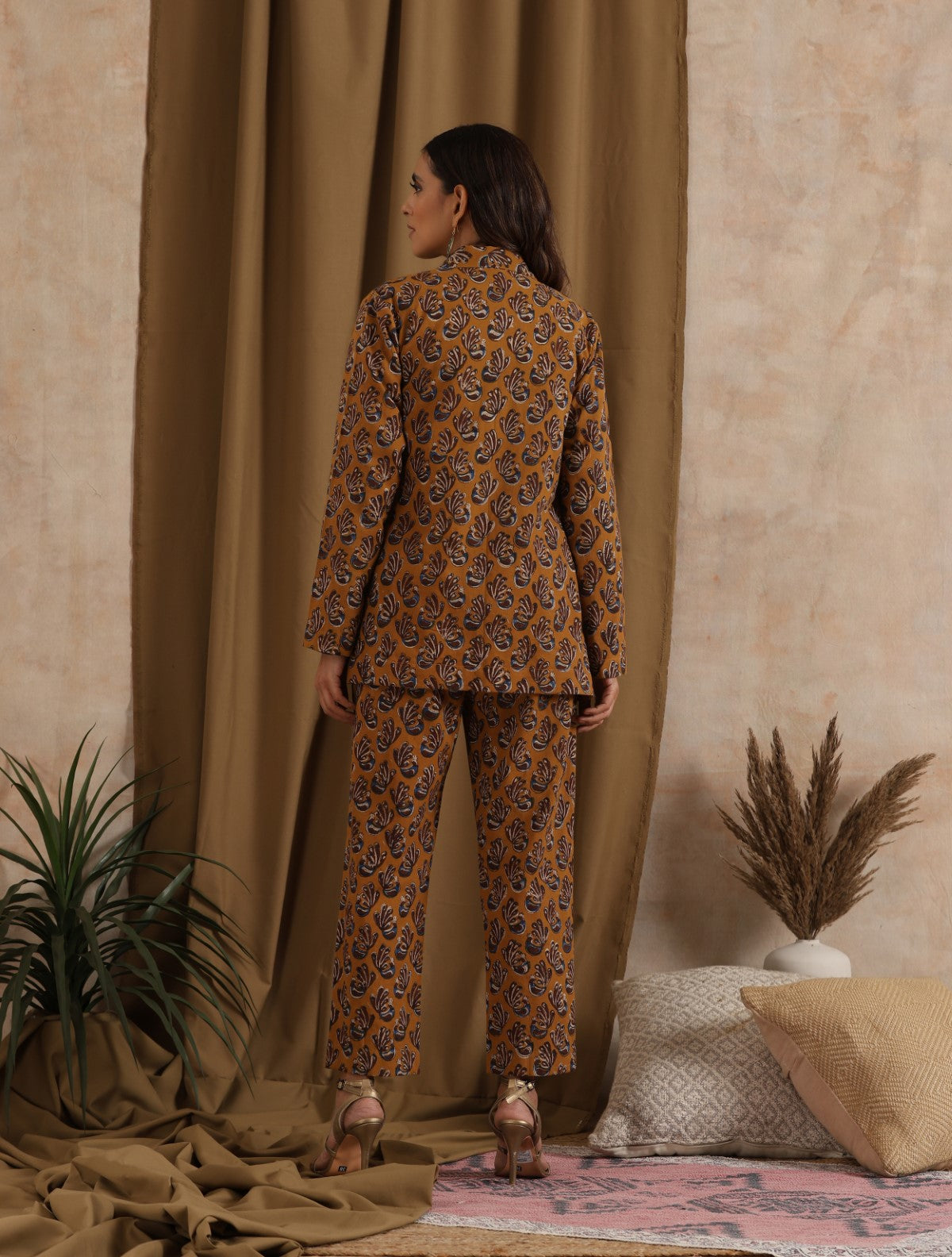 ON SALE- Kesari- Mustard pantsuit with navy shirt - 3 piece set