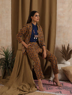 ON SALE- Kesari- Mustard pantsuit with navy shirt - 3 piece set