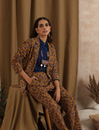 ON SALE- Kesari- Mustard pantsuit with navy shirt - 3 piece set