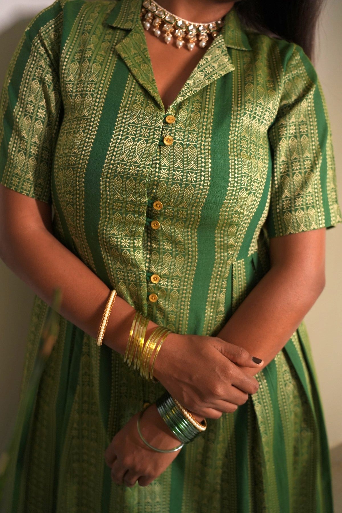 Regina- Green A line pleated dress