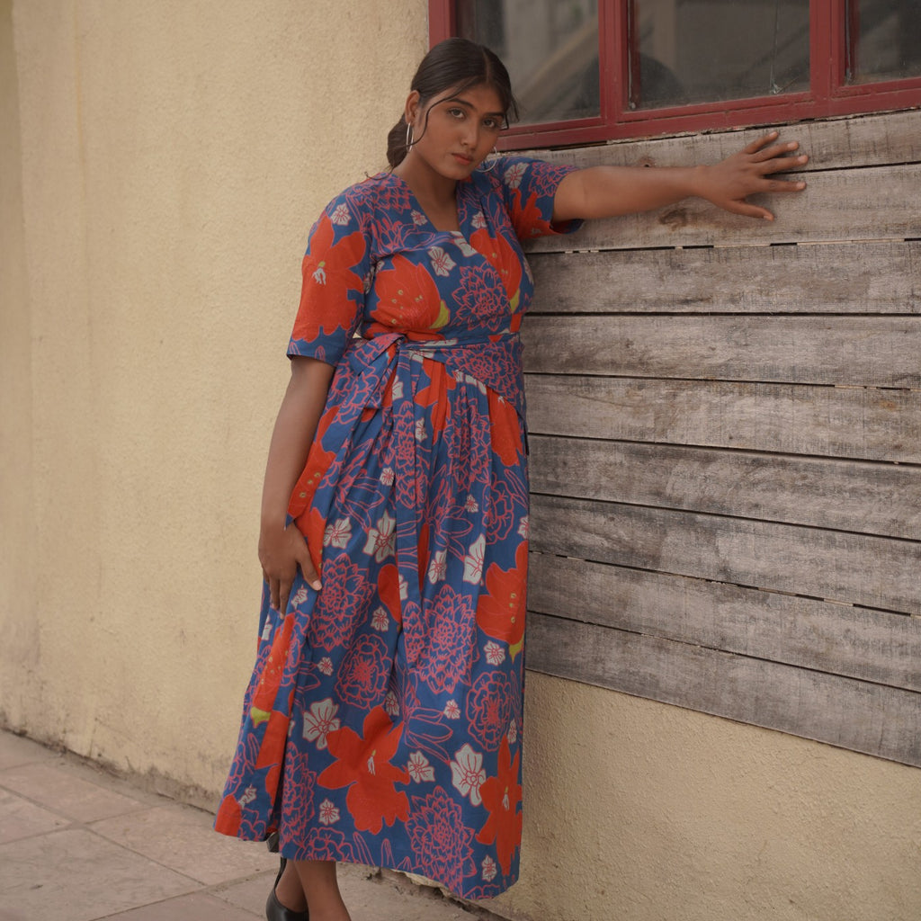 Midnight garden pleated maxi dress