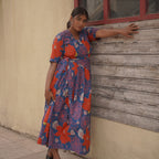 Midnight garden pleated maxi dress