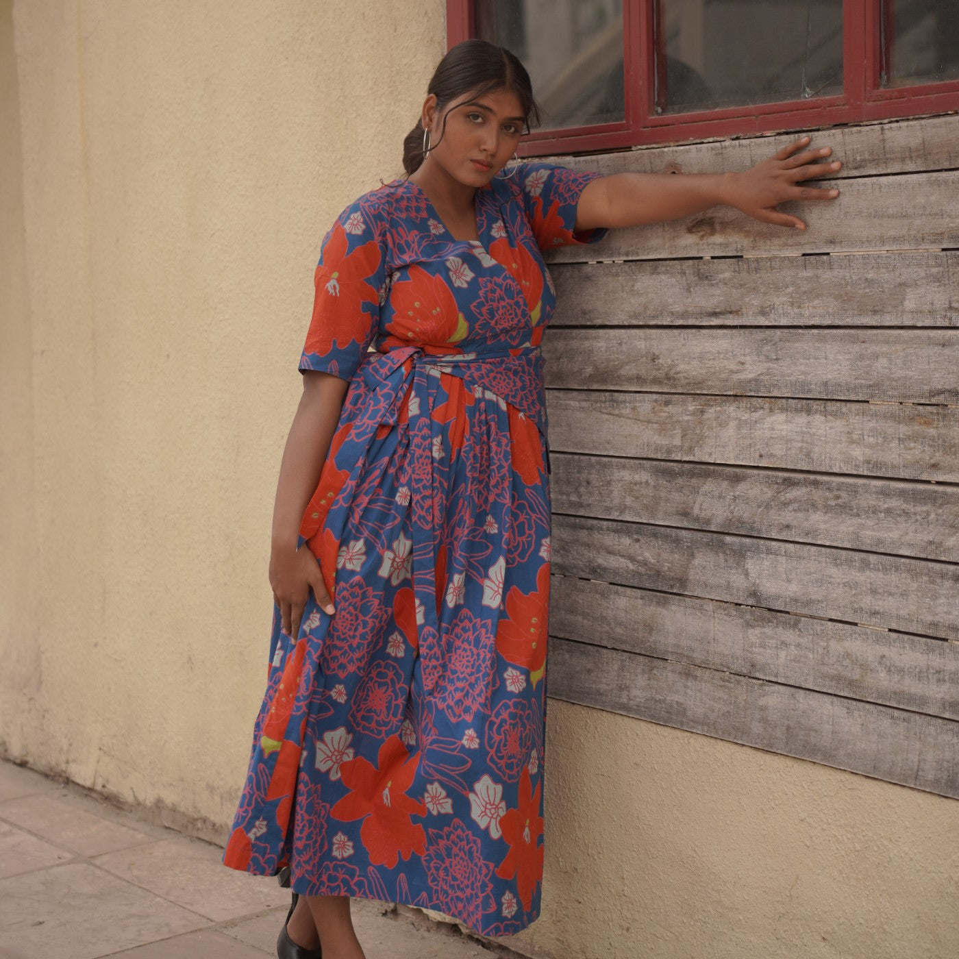 Midnight garden pleated maxi dress