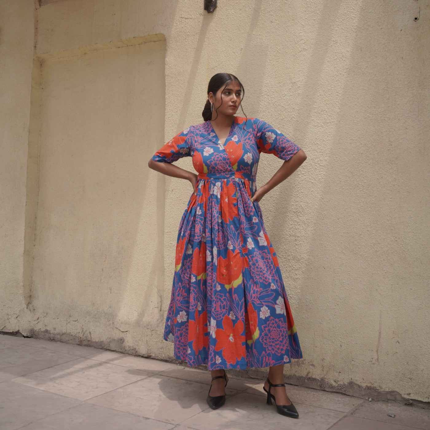 Midnight garden pleated maxi dress