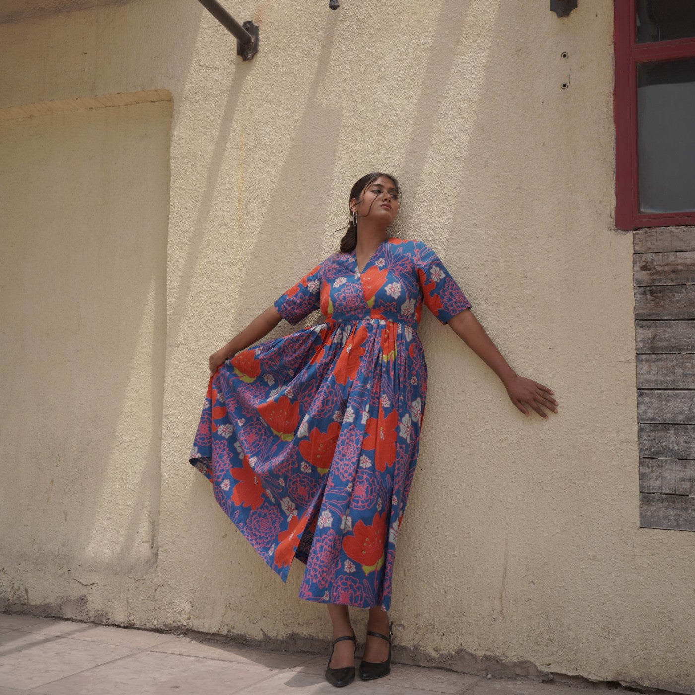 Midnight garden pleated maxi dress