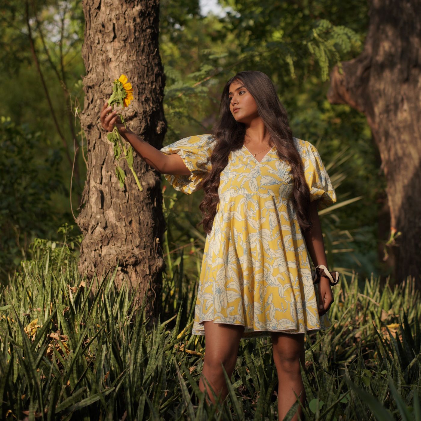 Yellow blossom short dress