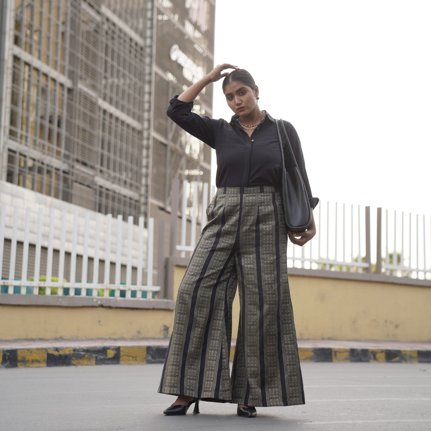 Duchess- Black shirt with black gold zari wide pants