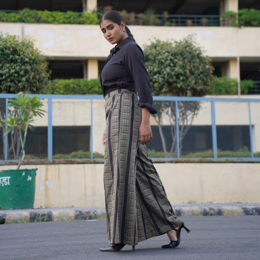 Duchess- Black shirt with black gold zari wide pants