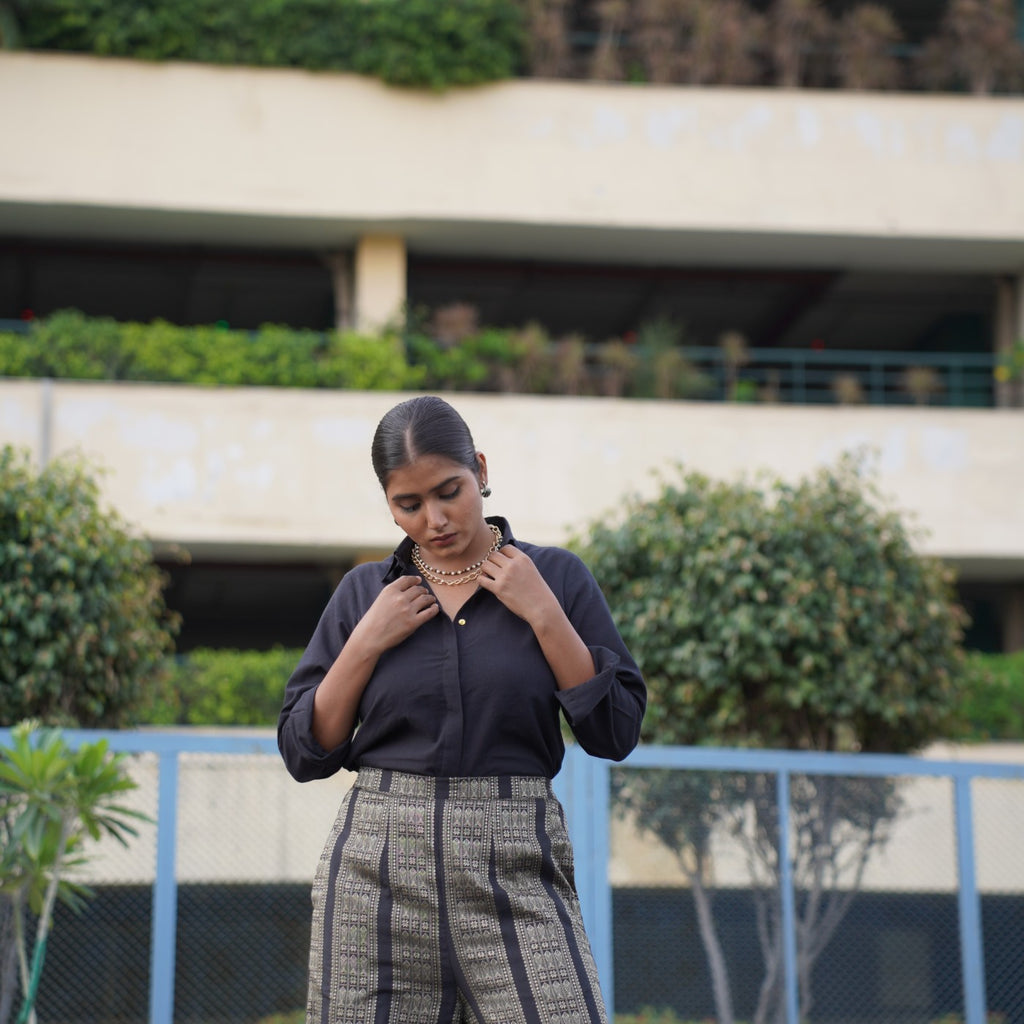 Duchess- Black shirt with black gold zari wide pants