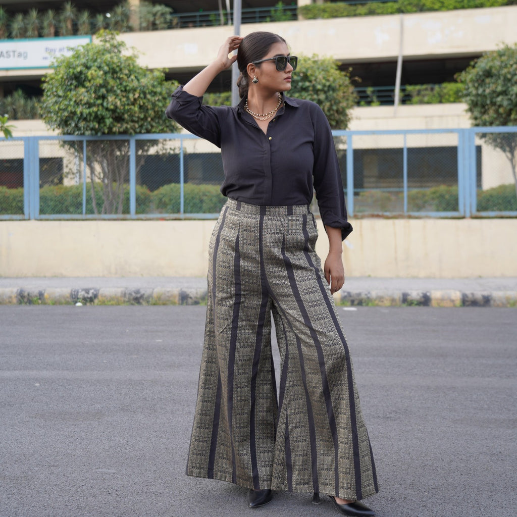 Duchess- Black shirt with black gold zari wide pants