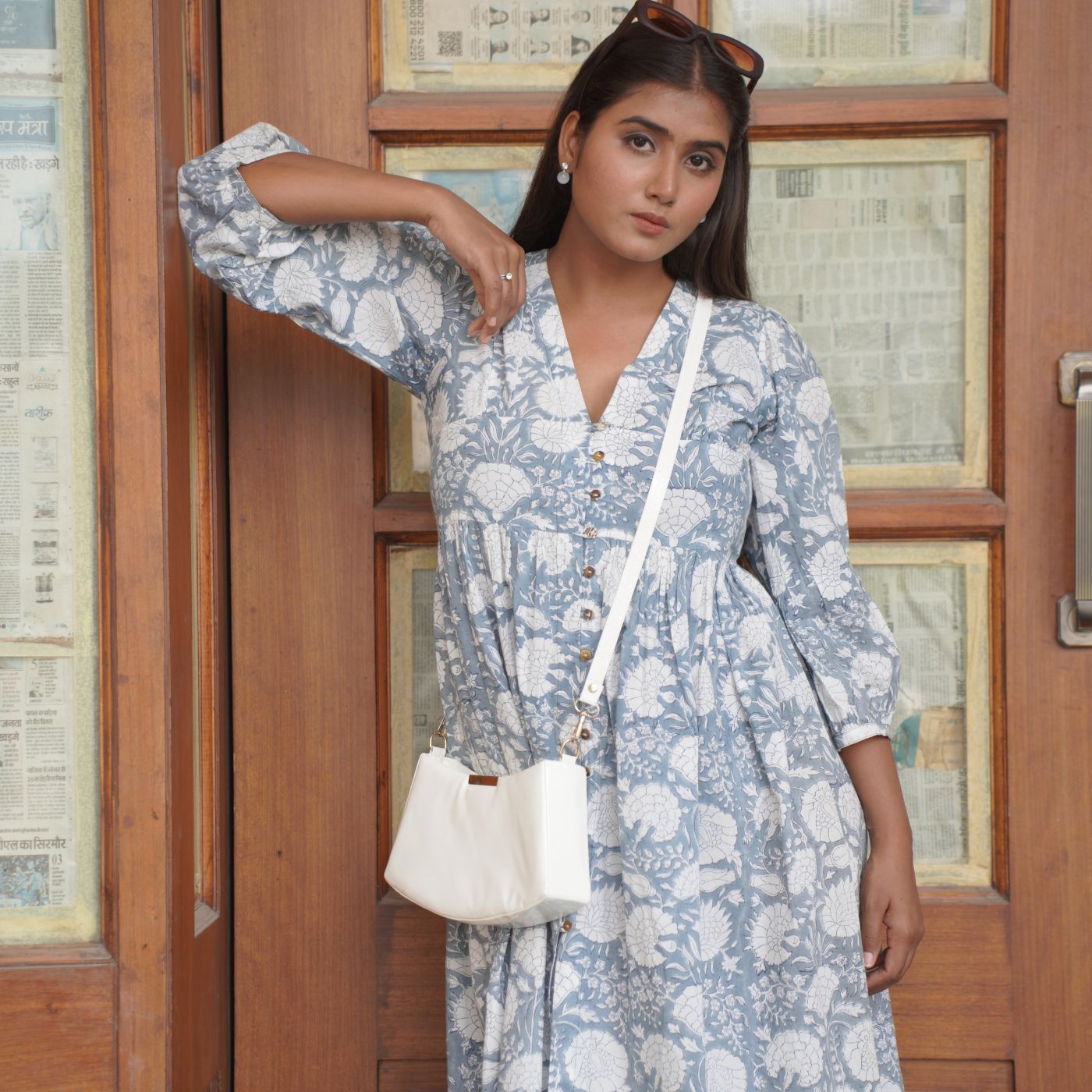 Dreamy deep neck block printed dress