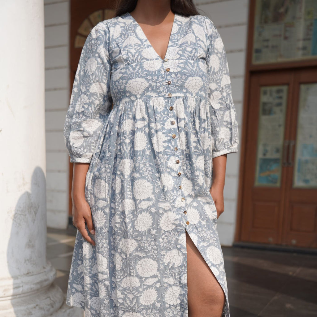 Dreamy deep neck block printed dress