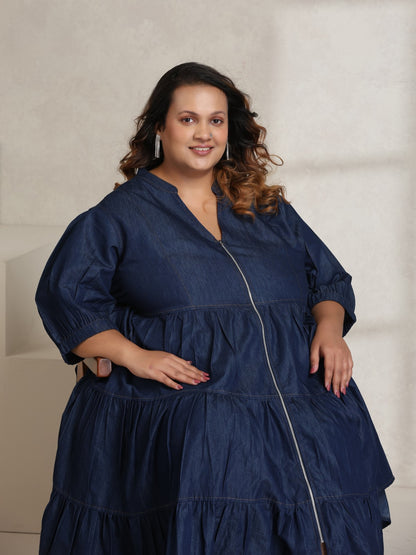 Vibe- Deep blue denim tiered dress