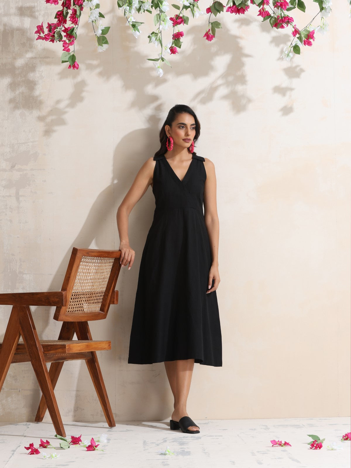 Black halter neck midi dress in handwoven cotton 3XL