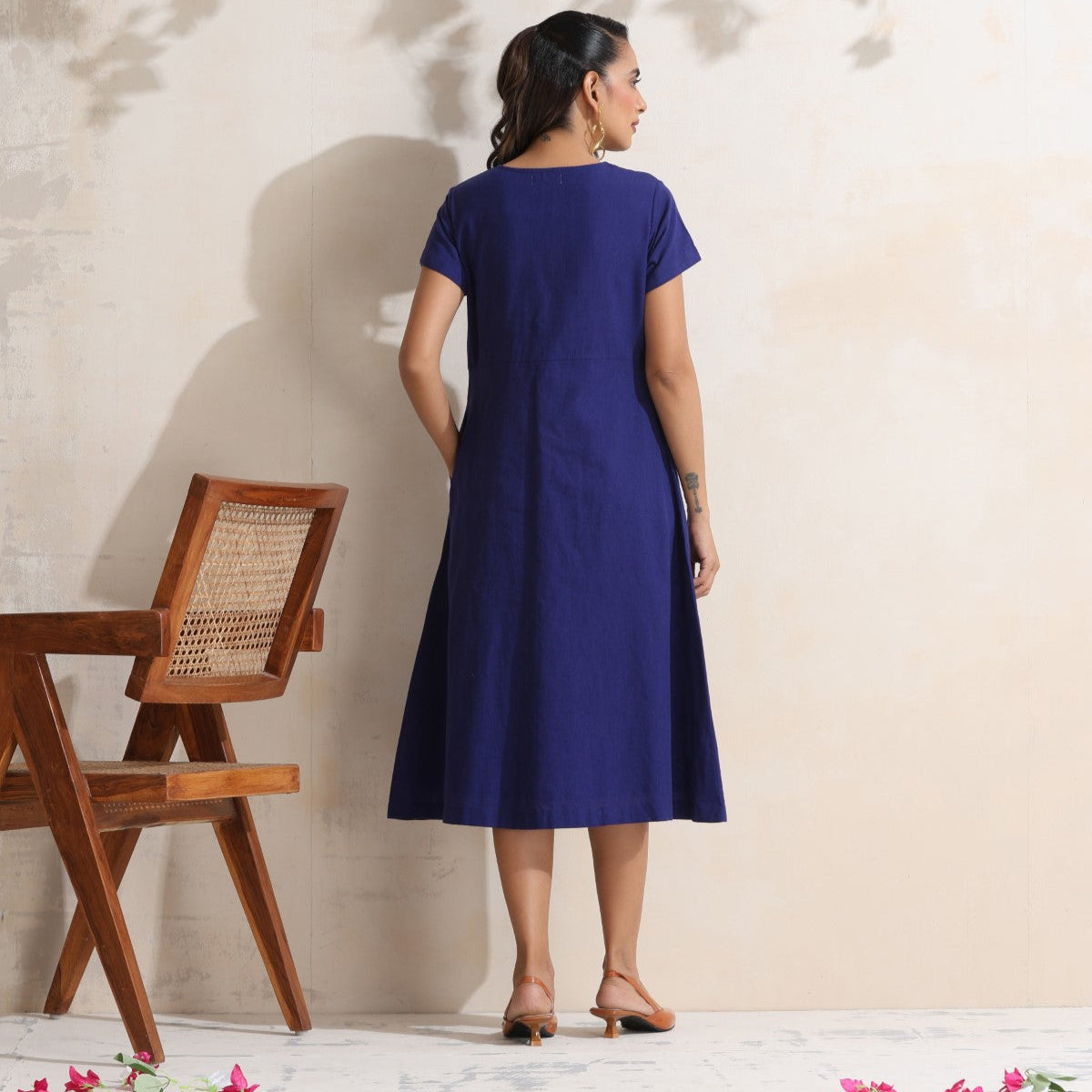 Blue Flowy Midi Dress In 100% Cotton 3XL