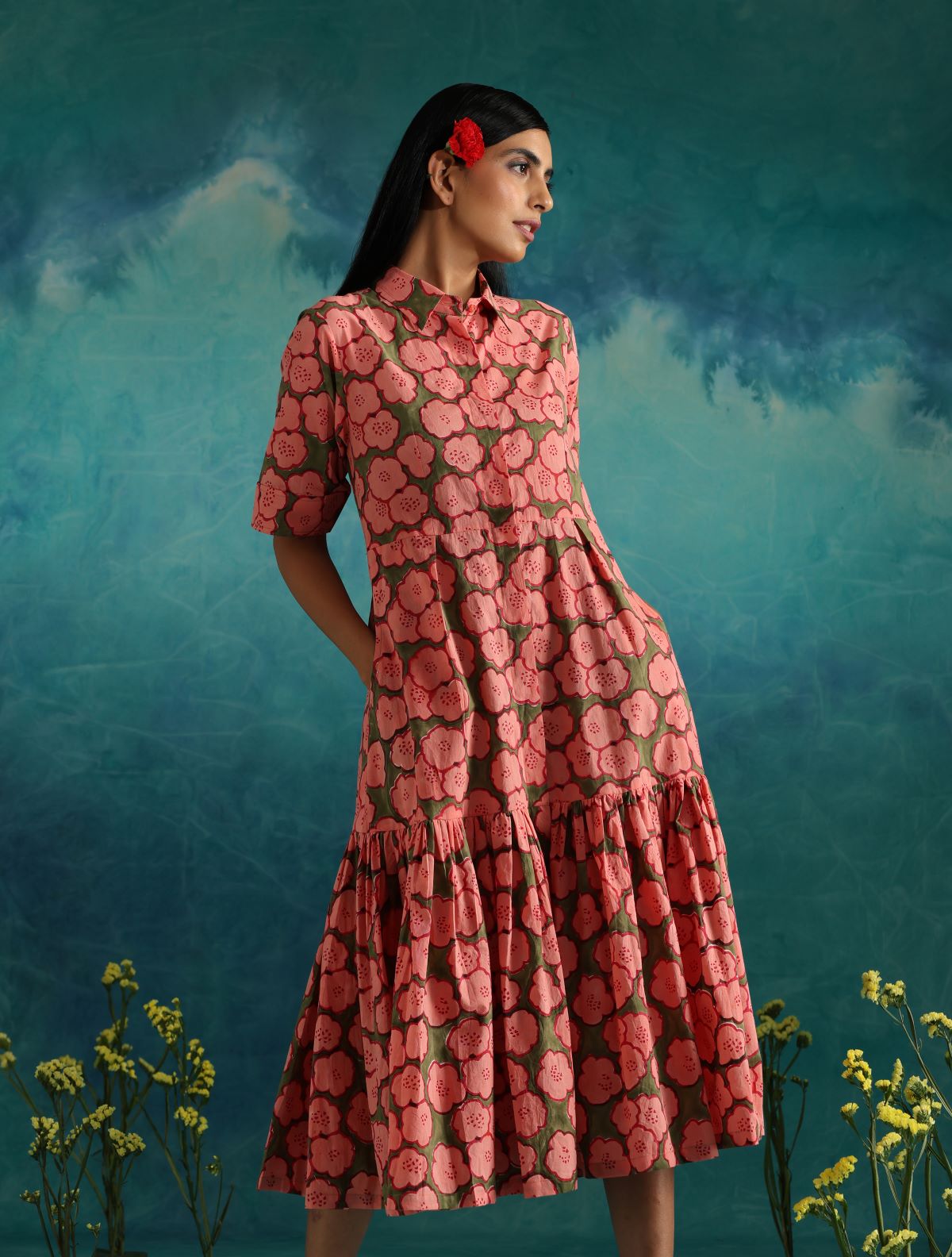 Strawberry Fields- Button down dress with pleats