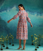 Floral fields- Deep neck floral dress with flouncy sleeves