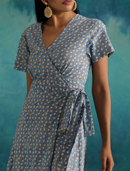 Blue booti wrap dress