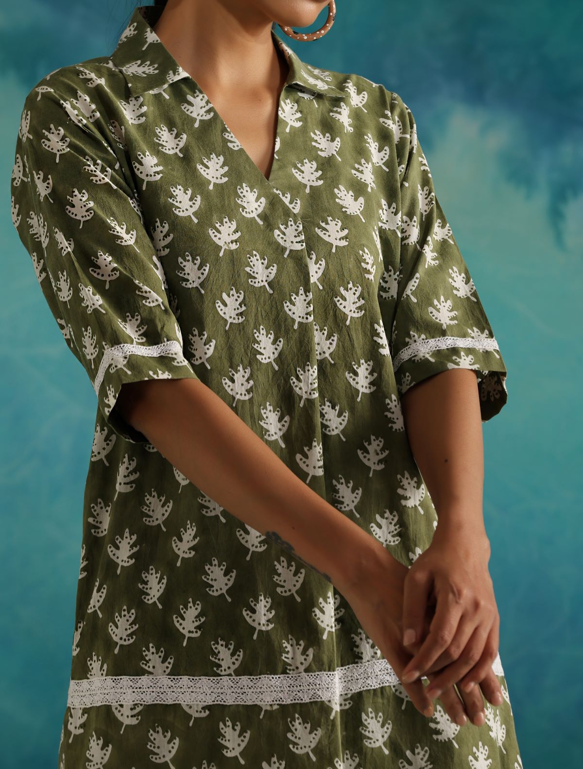 ON SALE- Olive leafy casual coord kurta set