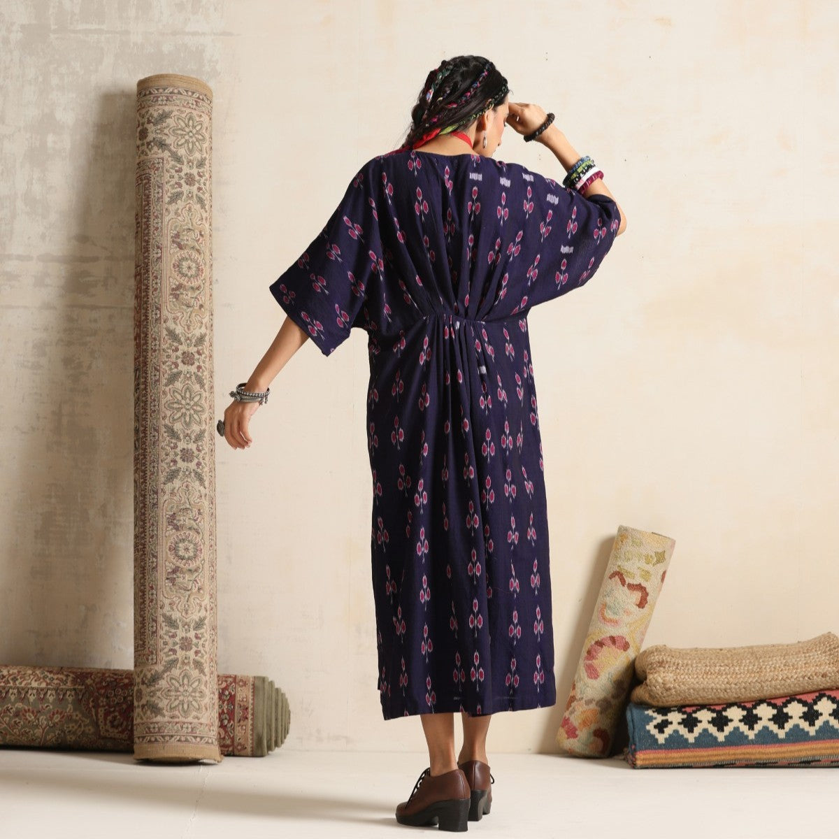 Haseen- Front pleated dress / kaftan in handwoven ikat
