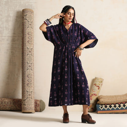 Haseen- Front pleated dress / kaftan in handwoven ikat