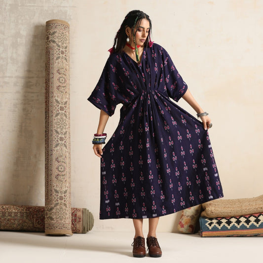 Haseen- Front pleated dress / kaftan in handwoven ikat