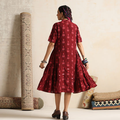 Ruya- Rust handwoven ikat tiered dress