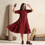 ON SALE- Ruya- Rust handwoven ikat tiered dress