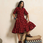 ON SALE- Ruya- Rust handwoven ikat tiered dress
