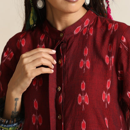 Ruya- Rust handwoven ikat tiered dress
