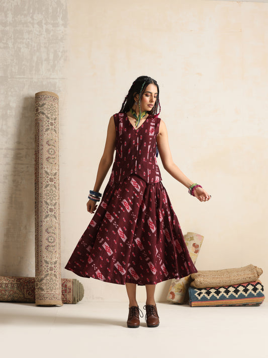 Tassavur- Handwoven Ikat Waistcoat and skirt set