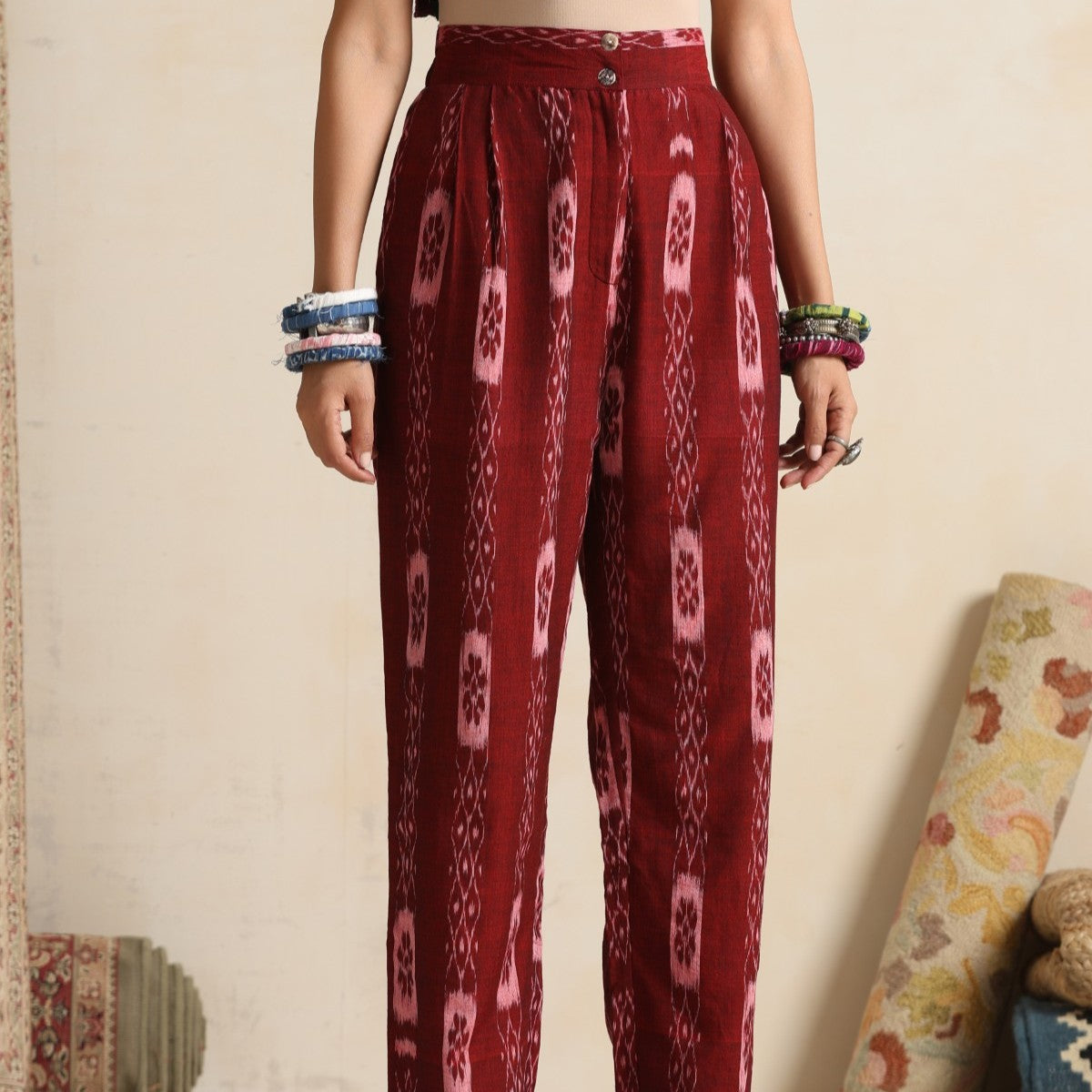 Leher- Waistcoat and pant set in handwoven ikat