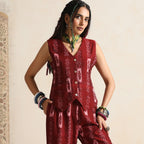 Leher- Waistcoat and pant set in handwoven ikat
