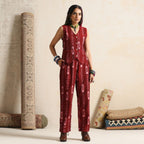 Leher- Waistcoat and pant set in handwoven ikat