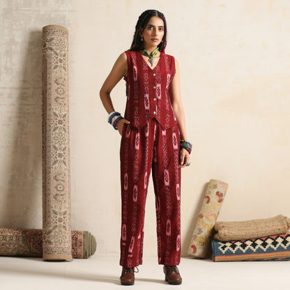 Leher- Waistcoat and pant set in handwoven ikat