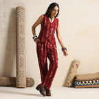 Leher- Waistcoat and pant set in handwoven ikat