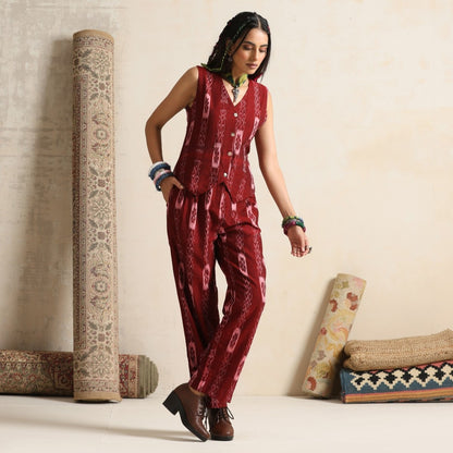 Leher- Waistcoat and pant set in handwoven ikat