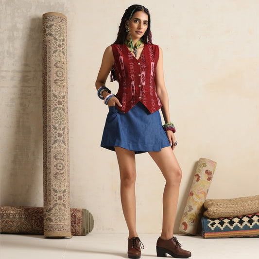 Aks- Waistcoat with skirt in handwoven ikat
