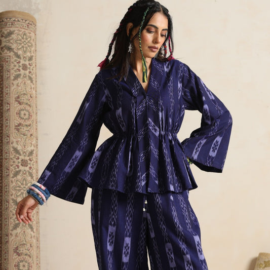 Parvaz- Navy handwoven ikat coord set