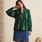 Khwab- Green ikat overlay with a denim mini skirt
