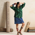 Khwab- Green ikat overlay with a denim mini skirt