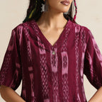 Dastaan- Wine and green color block short dress