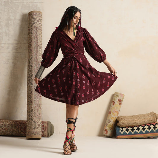 Rangrez- Front wrap handwoven ikat dress