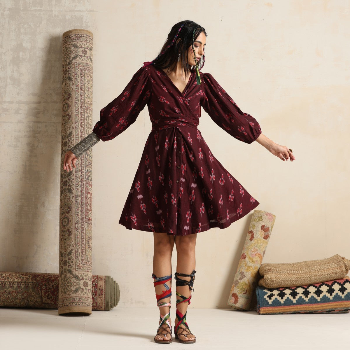 Rangrez- Front wrap handwoven ikat dress